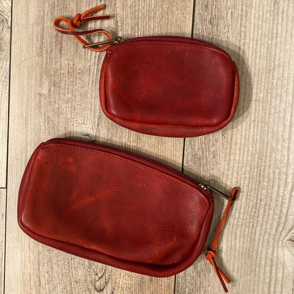 Two Duluth Red Leather Wristlets